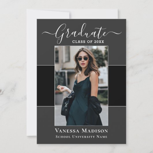 Modern | Elegant Black Grey 1 Photo Afstuderen Aankondiging (Voorkant)