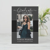 Modern | Elegant Black Grey 1 Photo Afstuderen Aankondiging (Staand voorkant)