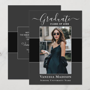 Modern   Elegant Black Grey 1 Photo Afstuderen Aankondiging