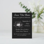 Modern Elegant, Black Grey Floral Waterlily Save The Date (Staand voorkant)