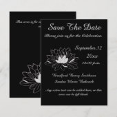 Modern Elegant, Black Grey Floral Waterlily Save The Date (Voorkant / Achterkant)