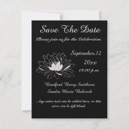 Modern Elegant, Black Grey Floral Waterlily Save The Date