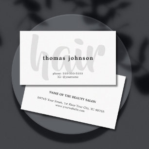 Modern Elegant Black Grey White Hair Stylist Visitekaartje