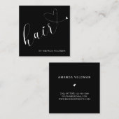Modern Elegant Black Heart Hair Stylist Vierkante Visitekaartje (Voorkant / Achterkant)