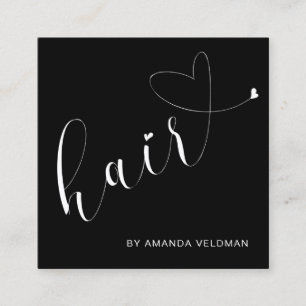 Modern Elegant Black Heart Hair Stylist Vierkante Visitekaartje