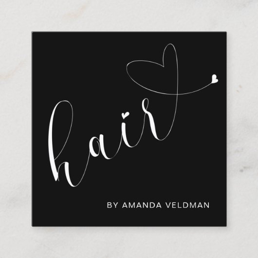Modern Elegant Black Heart Hair Stylist Vierkante Visitekaartje (Voorkant)