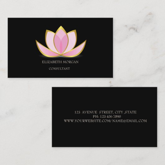 Modern Elegant Black Lotus Gold Visitekaartje (Voorkant / Achterkant)