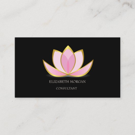 Modern Elegant Black Lotus Gold Visitekaartje (Voorkant)
