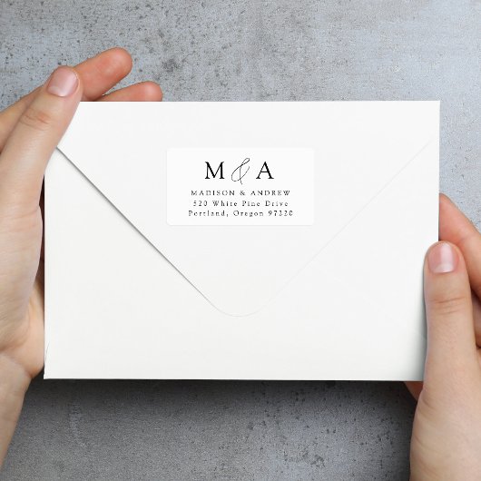 Modern Elegant Black Monogram Return Address Etiket