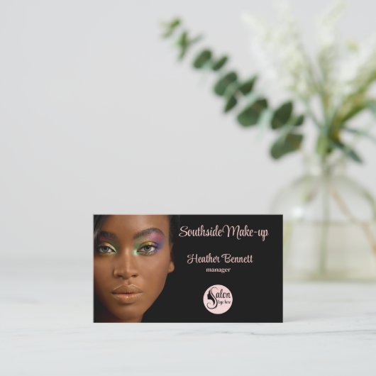 Modern Elegant Black Pink Makeup Artist  Visitekaartje (Staand voorkant)