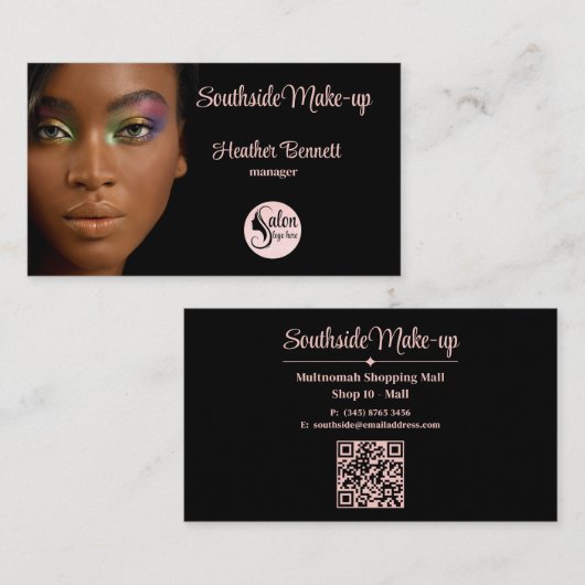 Modern Elegant Black Pink Makeup Artist  Visitekaartje (Voorkant / Achterkant)