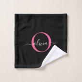 Modern Elegant Black Pink Monogram Script Name Bad Handdoek (Wasdoekje)