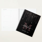 Modern Elegant Black Roos Gold Glitter Monogram Planner (Display)