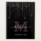 Modern Elegant Black Roos Gold Glitter Monogram Planner (Voorkant)