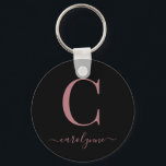 Modern Elegant Black Roos Gold Monogram script Sleutelhanger<br><div class="desc">Chic Elegant roze roze roodmonogram op een schitterende zwarte ronde Sleutelhanger. Gemakkelijk aan te passen met uw eigen naam en details. Ideaal voor je luxe levensstijl! Neem contact met ons op via cedarandstring@gmail.com als u hulp nodig hebt bij het ontwerp of de bijbehorende producten.</div>