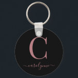 Modern Elegant Black Roos Gold Monogram script Sleutelhanger<br><div class="desc">Chic Elegant roze roze roodmonogram op een schitterende zwarte ronde Sleutelhanger. Gemakkelijk aan te passen met uw eigen naam en details. Ideaal voor je luxe levensstijl! Neem contact met ons op via cedarandstring@gmail.com als u hulp nodig hebt bij het ontwerp of de bijbehorende producten.</div>