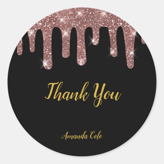 Modern Elegant Black Roos Gold, persoonlijk gepers Ronde Sticker (Voorkant)