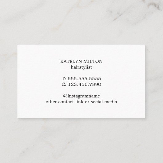 Modern Elegant Black Scissors Hair Stylist Visitekaartje (Achterkant)