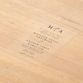 Modern Elegant Black Script Monogram Weddenschap Acryl Uitnodigingen (Laagn)