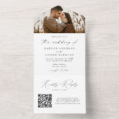 Modern Elegant Black Script Photo Wedding All In One Uitnodiging (Binnen)