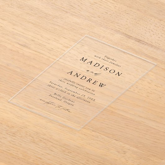 Modern Elegant Black Script Wedding Acryl Uitnodigingen (Laagn)