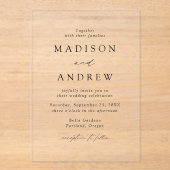 Modern Elegant Black Script Wedding Acryl Uitnodigingen (Voorkant)