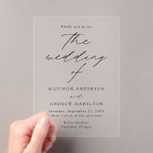 Modern Elegant Black Script Wedding Acryl Uitnodigingen (Insitu (Draagbaar))