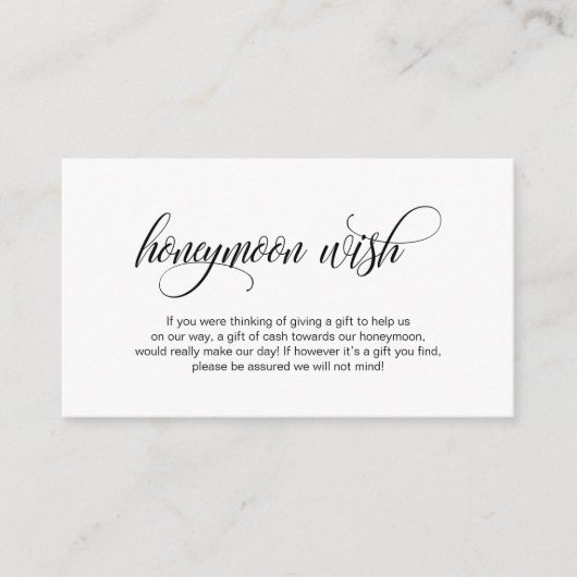 Modern elegant Black script Wedding Honeymoon Wish Informatiekaartje (Voorkant)