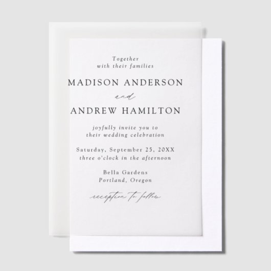 Modern Elegant Black Script Wedding Vellum Uitnodigingen (Offset)