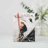 Modern Elegant Black Silhouette op White Marble Aankondigingskaart (Staand voorkant)