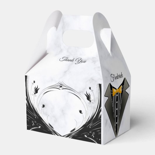 Modern Elegant Black Silhouette op White Marble Bedankdoosjes (Voorkant Zijde)