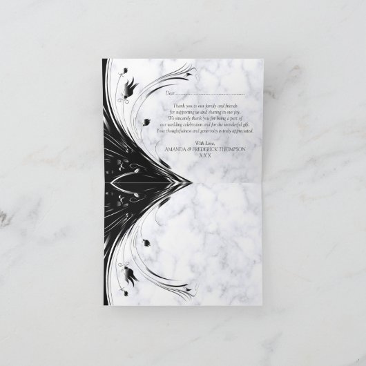 Modern Elegant Black Silhouette op White Marble Bedankkaart (Binnen)