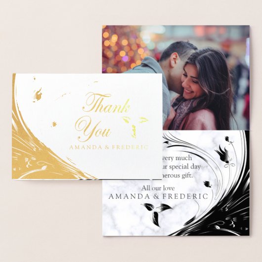 Modern Elegant Black Silhouette op White Marble Folie Kaarten (Display)