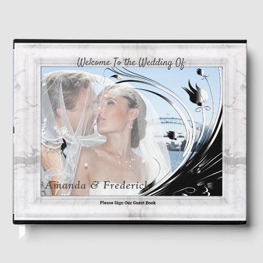 Modern Elegant Black Silhouette op White Marble Gastenboek (Voorkant)
