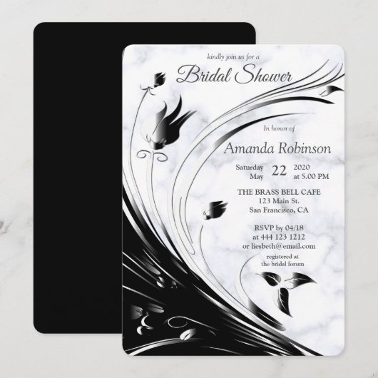 Modern Elegant Black Silhouette op White Marble Kaart (Voorkant / Achterkant)