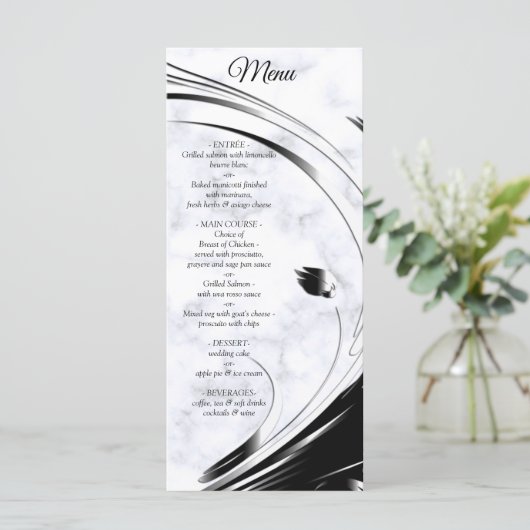 Modern Elegant Black Silhouette op White Marble Menu (Staand voorkant)