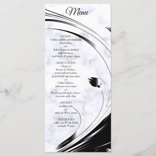 Modern Elegant Black Silhouette op White Marble Menu (Voorkant)