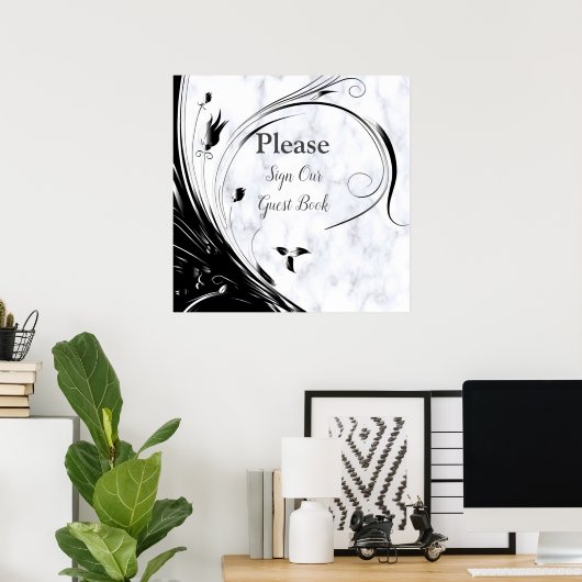 Modern Elegant Black Silhouette op White Marble Poster (Thuiskantoor)