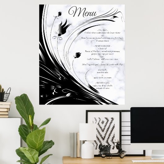 Modern Elegant Black Silhouette op White Marble Poster (Thuiskantoor)