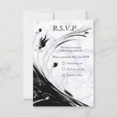 Modern Elegant Black Silhouette op White Marble RSVP Kaartje (Voorkant)