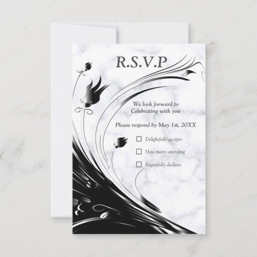 Modern Elegant Black Silhouette op White Marble RSVP Kaartje (Voorkant)