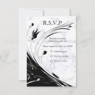 Modern Elegant Black Silhouette op White Marble RSVP Kaartje