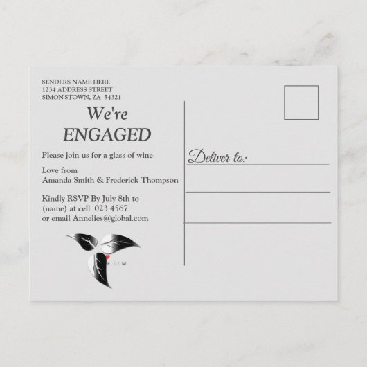 Modern Elegant Black Silhouette op White Marble Uitnodiging Briefkaart (Achterkant)