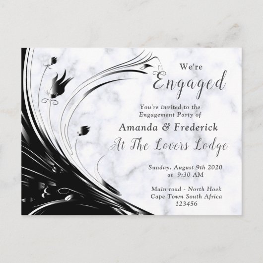 Modern Elegant Black Silhouette op White Marble Uitnodiging Briefkaart (Voorkant)