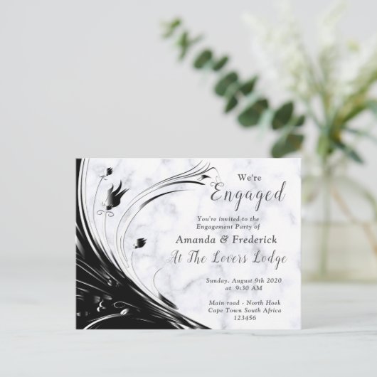 Modern Elegant Black Silhouette op White Marble Uitnodiging Briefkaart (Staand voorkant)