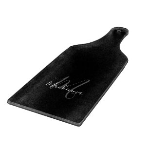 Modern Elegant Black Silver Gray Monogram Naam Snijplank