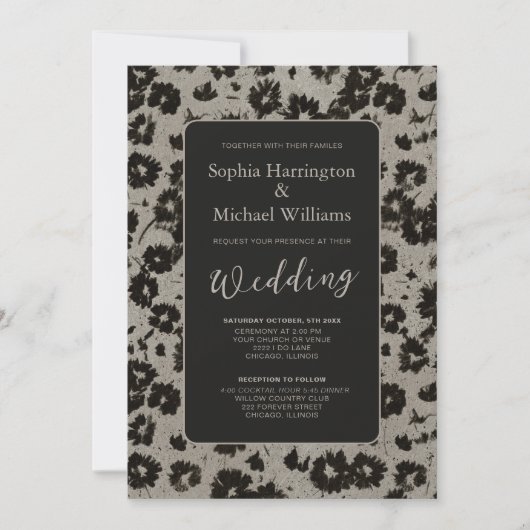 Modern Elegant Black Silver Wedding Invite QR Code Kaart (Voorkant)