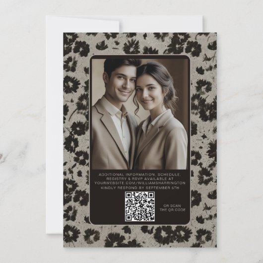 Modern Elegant Black Silver Wedding Invite QR Code Kaart (Achterkant)