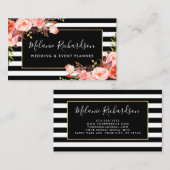 Modern Elegant Black Striped Coral Floral Visitekaartje (Voorkant / Achterkant)