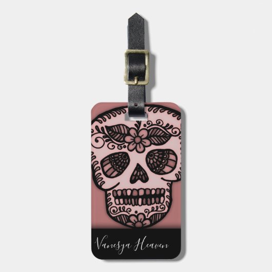 Modern Elegant Black Travel Sugar Skull Tattoo Bagagelabel (Voorkant verticaal)